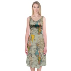 Vintage World Map Midi Sleeveless Dress by pakminggu