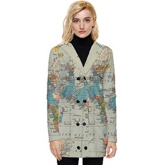 Vintage World Map Button Up Hooded Coat  by pakminggu