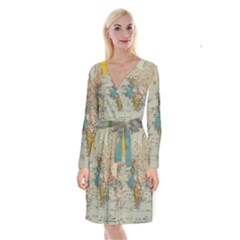 Vintage World Map Long Sleeve Velvet Front Wrap Dress by pakminggu