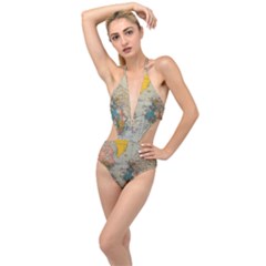 Vintage World Map Plunging Cut Out Swimsuit by pakminggu