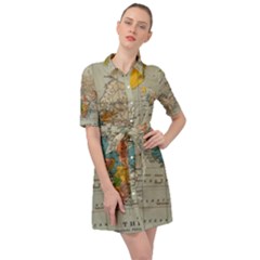 Vintage World Map Belted Shirt Dress by pakminggu