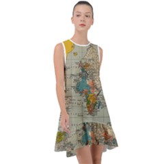 Vintage World Map Frill Swing Dress by pakminggu