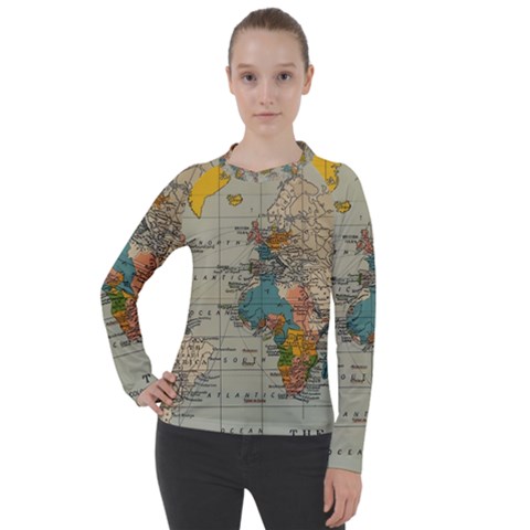 Vintage World Map Women s Pique Long Sleeve T-shirt by pakminggu