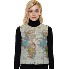 Vintage World Map Women s Button Up Puffer Vest by pakminggu