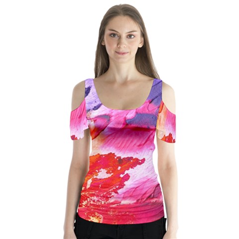 Colorful-100 Butterfly Sleeve Cutout T-shirt  by nateshop