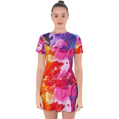 Colorful-100 Drop Hem Mini Chiffon Dress by nateshop