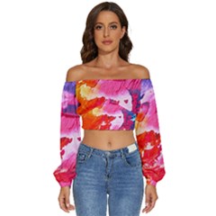 Colorful-100 Long Sleeve Crinkled Weave Crop Top by nateshop