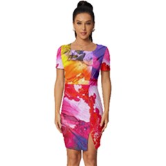 Colorful-100 Fitted Knot Split End Bodycon Dress by nateshop