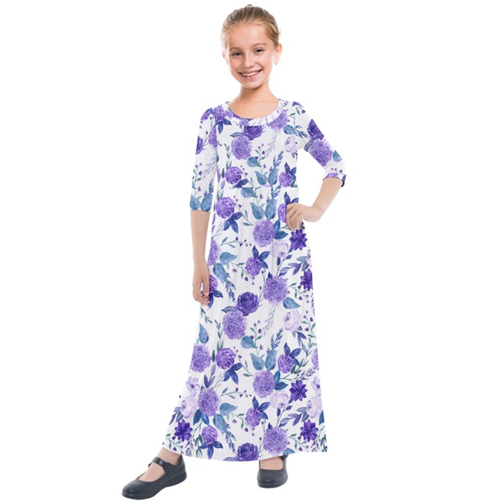 Violet-01 Kids  Quarter Sleeve Maxi Dress