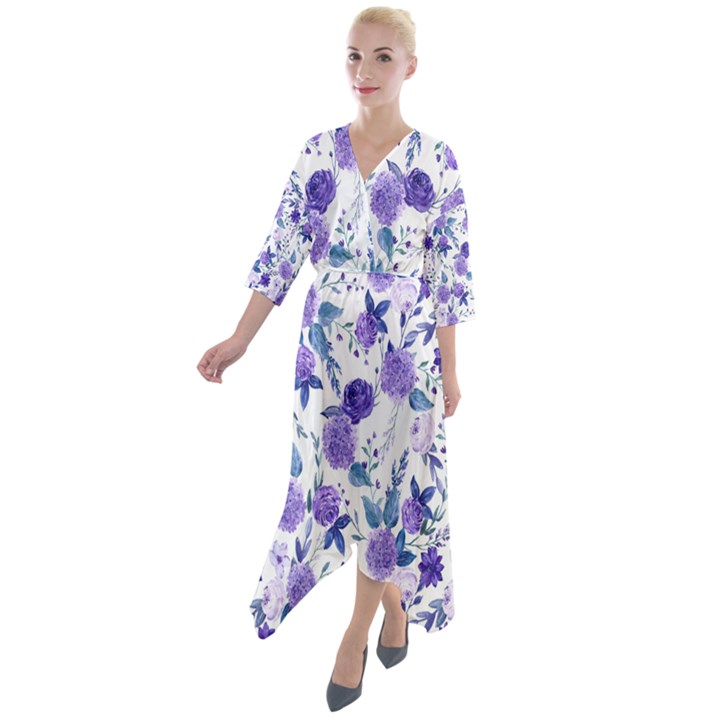 Violet-01 Quarter Sleeve Wrap Front Maxi Dress