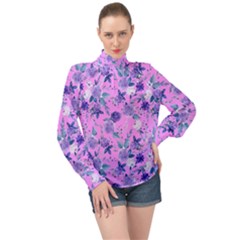 Violet-02 High Neck Long Sleeve Chiffon Top by nateshop