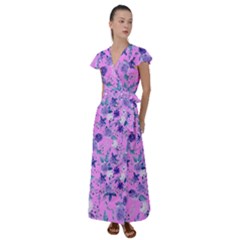 Violet-02 Flutter Sleeve Maxi Dress by nateshop