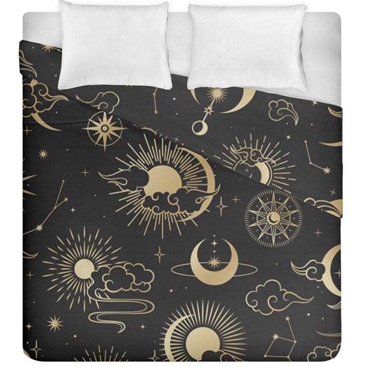 Asian Seamless Pattern With Clouds Moon Sun Stars Vector Collection Oriental Chinese Japanese Korean Duvet Cover Double Side (King Size)