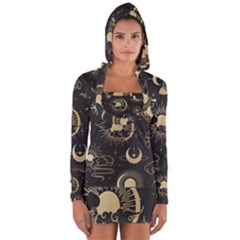 Asian Seamless Pattern With Clouds Moon Sun Stars Vector Collection Oriental Chinese Japanese Korean Long Sleeve Hooded T-shirt by pakminggu