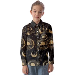 Asian Seamless Pattern With Clouds Moon Sun Stars Vector Collection Oriental Chinese Japanese Korean Kids  Long Sleeve Shirt by pakminggu