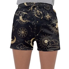 Asian Seamless Pattern With Clouds Moon Sun Stars Vector Collection Oriental Chinese Japanese Korean Sleepwear Shorts by pakminggu