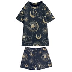 Asian Seamless Pattern With Clouds Moon Sun Stars Vector Collection Oriental Chinese Japanese Korean Kids  Swim T-shirt And Shorts Set