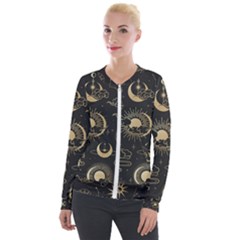 Asian Seamless Pattern With Clouds Moon Sun Stars Vector Collection Oriental Chinese Japanese Korean Velvet Zip Up Jacket by pakminggu