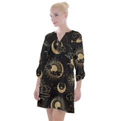 Asian Seamless Pattern With Clouds Moon Sun Stars Vector Collection Oriental Chinese Japanese Korean Open Neck Shift Dress by pakminggu