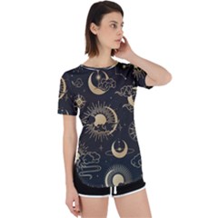 Asian Seamless Pattern With Clouds Moon Sun Stars Vector Collection Oriental Chinese Japanese Korean Perpetual Short Sleeve T-shirt by pakminggu