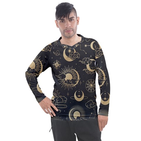 Asian Seamless Pattern With Clouds Moon Sun Stars Vector Collection Oriental Chinese Japanese Korean Men s Pique Long Sleeve T-shirt by pakminggu