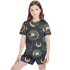 Asian Seamless Pattern With Clouds Moon Sun Stars Vector Collection Oriental Chinese Japanese Korean Kids  T-shirt And Sports Shorts Set by pakminggu