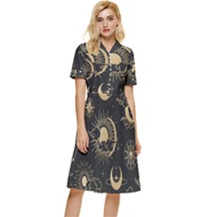 Asian Seamless Pattern With Clouds Moon Sun Stars Vector Collection Oriental Chinese Japanese Korean Button Top Knee Length Dress by pakminggu