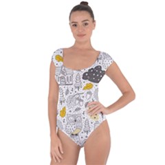 Doodle Seamless Pattern With Autumn Elements Short Sleeve Leotard  by pakminggu