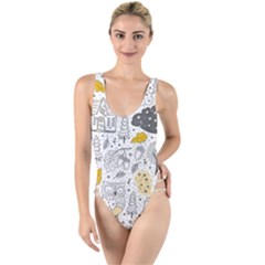 Doodle Seamless Pattern With Autumn Elements High Leg Strappy Swimsuit by pakminggu