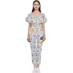 Doodle Seamless Pattern With Autumn Elements Bardot Ruffle Jumpsuit by pakminggu