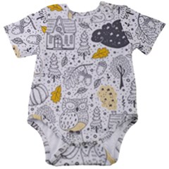 Doodle Seamless Pattern With Autumn Elements Baby Short Sleeve Bodysuit by pakminggu