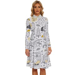 Doodle Seamless Pattern With Autumn Elements Long Sleeve Shirt Collar A-line Dress by pakminggu