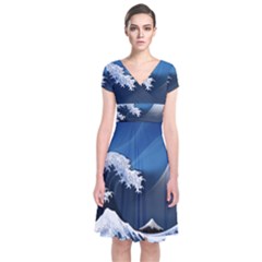 The Great Wave Off Kanagawa Short Sleeve Front Wrap Dress by pakminggu