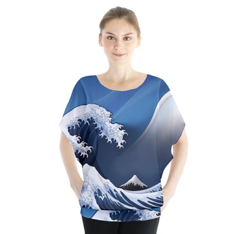 The Great Wave Off Kanagawa Batwing Chiffon Blouse by pakminggu