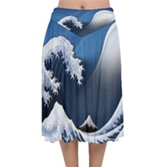 The Great Wave Off Kanagawa Velvet Flared Midi Skirt by pakminggu