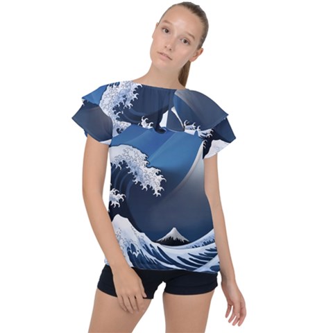 The Great Wave Off Kanagawa Ruffle Collar Chiffon Blouse by pakminggu