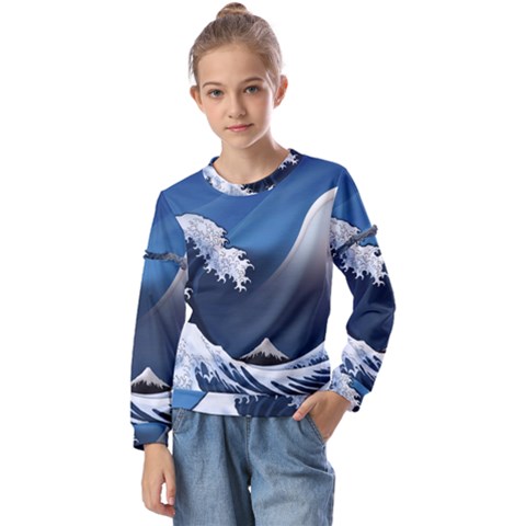 The Great Wave Off Kanagawa Kids  Long Sleeve T-shirt With Frill  by pakminggu