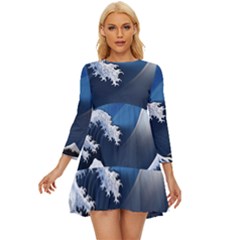 The Great Wave Off Kanagawa Long Sleeve Babydoll Dress by pakminggu