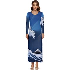 The Great Wave Off Kanagawa Long Sleeve Longline Maxi Dress by pakminggu