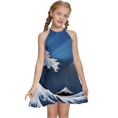 The Great Wave Off Kanagawa Kids  Halter Collar Waist Tie Chiffon Dress by pakminggu