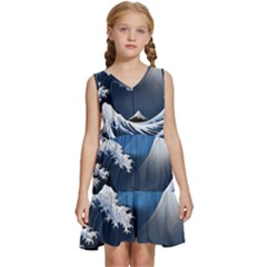 The Great Wave Off Kanagawa Kids  Sleeveless Tiered Mini Dress by pakminggu