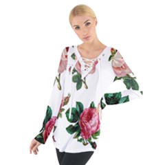 Roses-white Tie Up T-shirt by nateshop