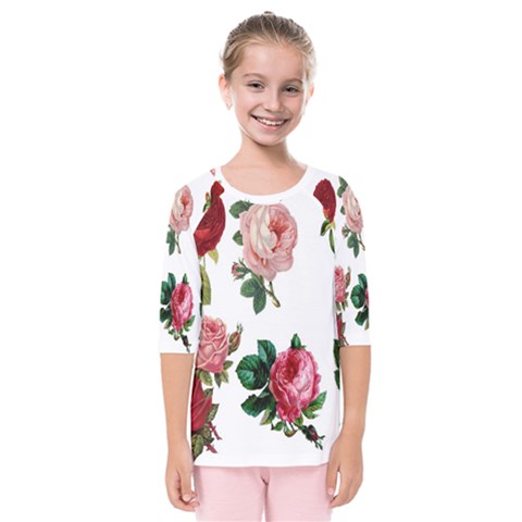 Roses-white Kids  Quarter Sleeve Raglan T-shirt by nateshop