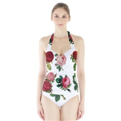 Roses-white Halter Swimsuit