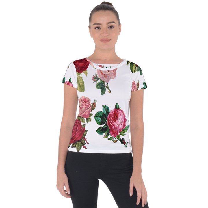 Roses-white Short Sleeve Sports Top 