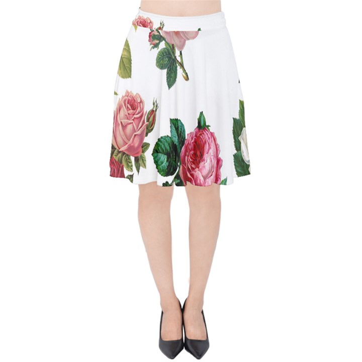 Roses-white Velvet High Waist Skirt