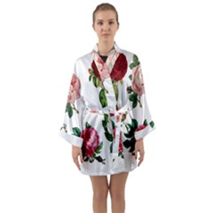 Roses-white Long Sleeve Satin Kimono by nateshop