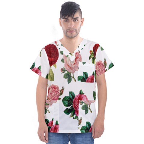 Roses-white Men s V-neck Scrub Top by nateshop