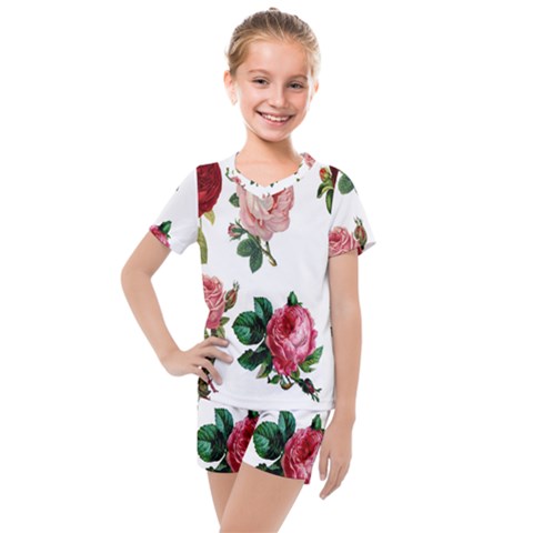 Roses-white Kids  Mesh T-shirt And Shorts Set by nateshop