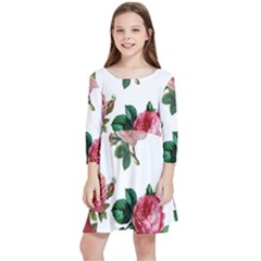 Roses-white Kids  Quarter Sleeve Skater Dress